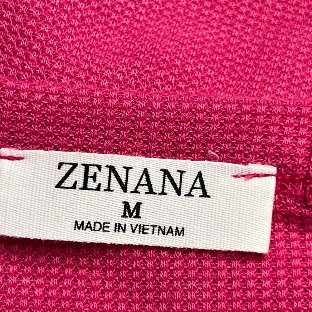 Zenana Top Womens Medium Pink Waffle Knit T-Shirt Long Sleeve Round Neck Solid - Picture 2 of 9